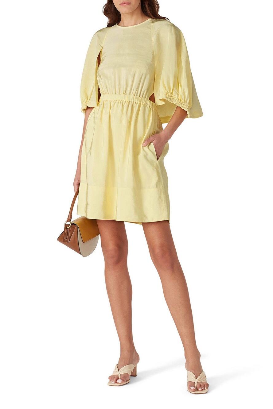 Tibi Gemma Linen Blend Yellow Cape Mini Dress Size 4